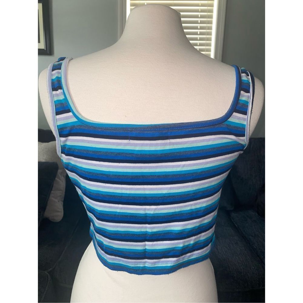 VINTAGE RAD Blue Striped Cropped Tank Top - Picture 2 of 3